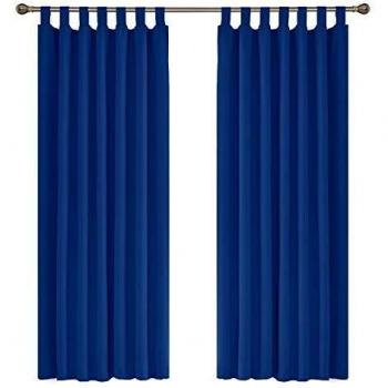 Amazon Brand - Umi Cortinas Salon Habitacion Decorativa Opacas Termicas Aislantes con Trabillas 2 Piezas 140x180cm Azul Oscuro