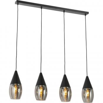 Lámpara colgante moderna negra con cristal ahumado y 4 luces - Drop