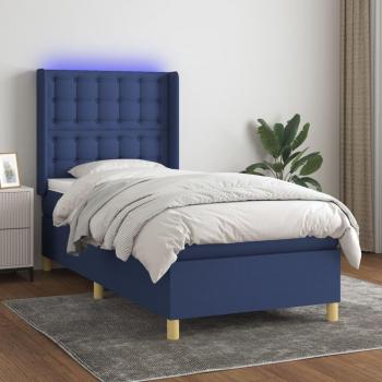 Cama blanda con colchón y LED de tela azul 100x200cm