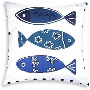 Excelsa Ocean - Cojín Decorativo, algodón y guata, Blanco y Azul, 45 x 45 cm