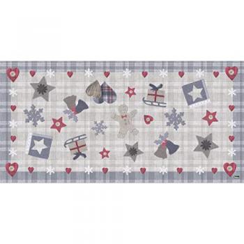Alfombra Vinílica Antideslizante Bells Gris 52x100 cm - Resistente al Calor y Lavable para Pasillo, Cocina y Salón