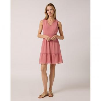 Naf Naf - Vestido corto a capas con volante y escote pico delante y detrás con acabado de puntilla