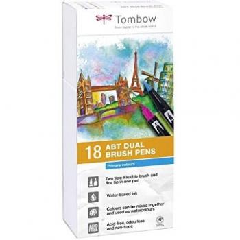 Tombow - Set de 18 Rotuladores Doble Punta con Pincel, Colores Variados, No Tóxico e Inodoro