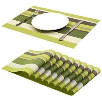 Jujin Juego de 8 Manteles Individuales Antideslizantes, Lavables, PVC, Resistentes al Calor, para Mesa de Comedor Verde