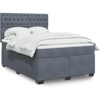 Cama box spring suave con colchón terciopelo gris oscuro 140x190 cm