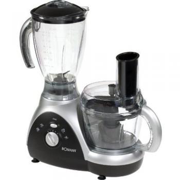 Bomann 603451 Robot de cocina, recipiente 1.5L, 5 velocidades, 550W, 550 W, Negro y plateado
