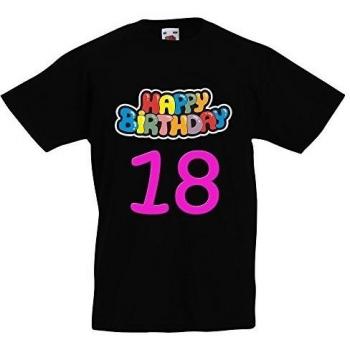 Colección infantil 207, Fruit of the Loom Valueweight camiseta negro Kids - Camiseta de manga corta con diseño colorido. Tamaño 92 98 104 116 128 140 152 164, 1 - 15 años. negro Kids Happy Birthday 19 104 cm