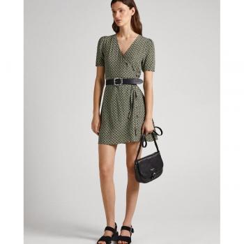 Vestido corto Pepe Jeans Funia para mujer con estampado geométrico y escote en V verde multicolor