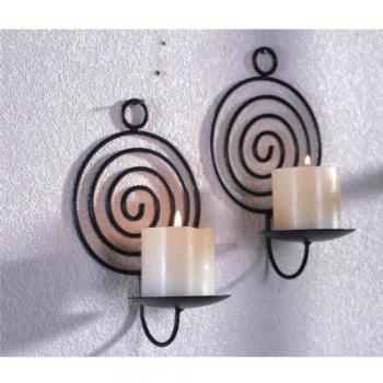Portavelas para fijar a la pared de metal, conjunto de 2, espiral