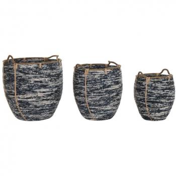 Juego de Cestas DKD Home Decor Blanco Negro Boho 56 x 56 x 60 cm y 52 x 52 x 60 cm Plástico 3 Piezas