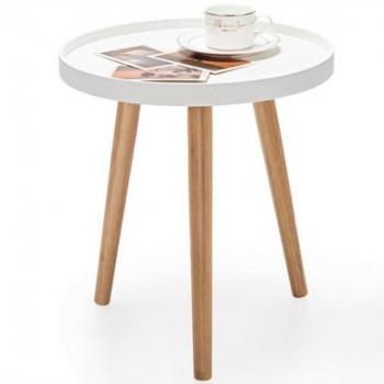 Modern Round Coffee Table with 16-Inch Diameter, Mid-Century Style, Wooden Top, Metal Legs, Easy Assembly