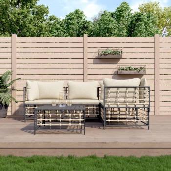 vidaXL 5-Piece Anthracite Poly Rattan Garden Lounge Set with Cushions