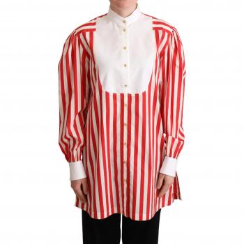 Dolce & Gabbana Red White Striped Long Sleeves Formal Shirt - IT40|S, Female, Multicolor, Size: XS, Striped Cotton Collared Long Sleeve Top