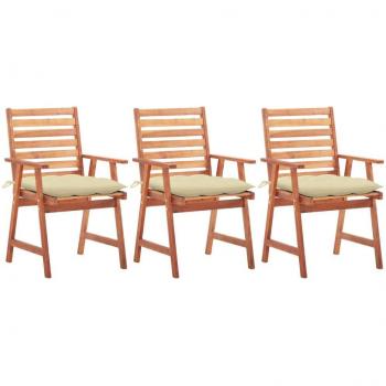 Outdoor Dining Chair Set with Cushions - 3 pcs Solid Acacia Wood