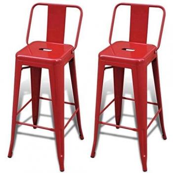 vidaXL 2 Taburetes de Bar Altas - forma Cuadrada con respaldo rojo