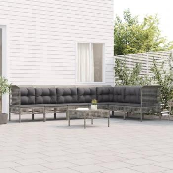 Set de muebles de jardín 8 PCs con cojines de Polyrattan gris