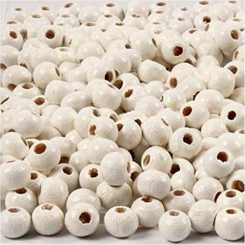 Perlas de Madera Blancas, 5 mm, diámetro interior 1,5 mm, 6 gr, paquete de 150 unidades