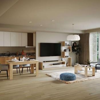 Pack de Muebles de Salón Snake - Mueble TV, Mesa de Centro y Mesa de Comedor en Melamina Color Roble Sonoma