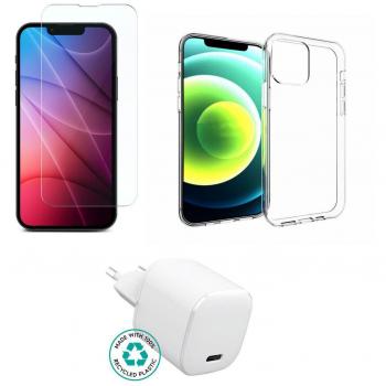 Kit eSTUFF para iPhone 13 Pro - Cargador, Funda Transparente y Cristal Protector