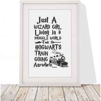 fourleafcloverprint - Foto con Marco tamaño A4 con la Frase en inglés Just A Wizard Girl, Cita Inspirada en Harry Potter. Lista para Colgar