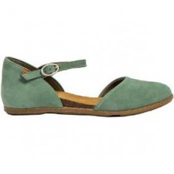 Sandalias de piel verde plano con hebilla para mujer El Naturalista ND54 Casual 2024