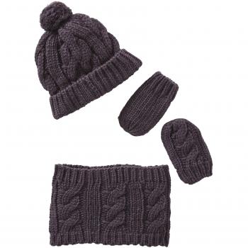 VERTBAUDET Conjunto de gorro, snood y manoplas de punto tricot para bebé Gris oscuro liso 12/18M-74/81CM