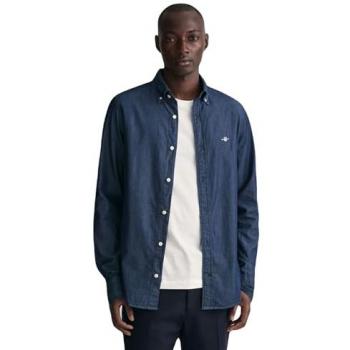 Camisa Slim Fit de Hombre Gant Indigo Marino 3000402, Casual de Algodón, Clásica, Manga Larga, Outlet 2024
