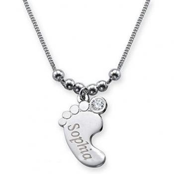 Colgante con Grabado de Nombre y diseño en Forma de pie, Cristal Colorado con Cadena de Plata de Ley 925, 40 cm April - weißer Topas