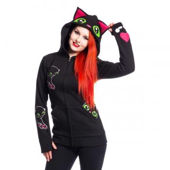 Cupcake Cult Black Cat Hooded Zip Sweatshirt Women Black S