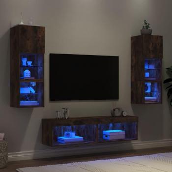 Mueble de TV de pared con LED 6 piezas madera ingeniería