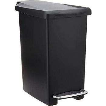 simplehuman CW1329 10L Slim Pedal Bin, Small Bin for Bathroom Bedroom Office, Strong Steel Pedal, Slim Space-Saving Shape, Black Plastic