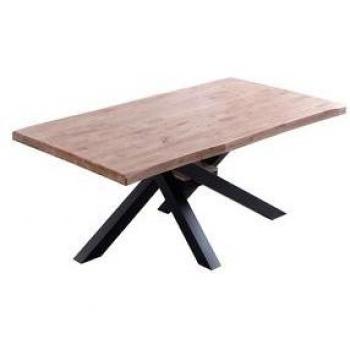 Mesa de comedor Xena con diseño de patas cruzadas y tapa irregular en roble honey/negro 76x180x100 cm