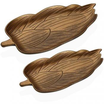 Centro de Mesa Versa Dorado en Forma de Hoja - Set de 2, Madera MDF, 18.5 x 3 x 39.5 cm