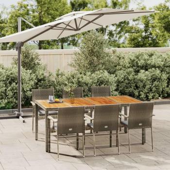 7-Piece Grey Poly Rattan Garden Dining Set with Cushions