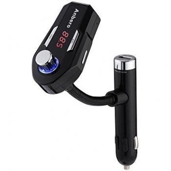 Anbero Transmisor FM Bluetooth para el coche con 2 puertos de USB, kit de coche con manos libres con conector de audio de 3.5mm