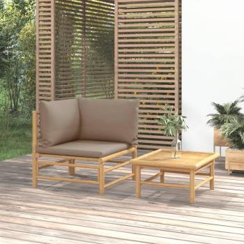 vidaXL 2-Piece Bamboo Garden Lounge Set with Taupe Cushions