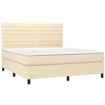 Cama Box Spring con colchón y luces LED, tela crema, 160x200 cm