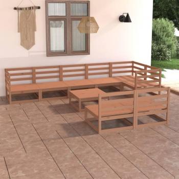 Conjunto de jardín 9 piezas ámbar marrón madera maciza de pino