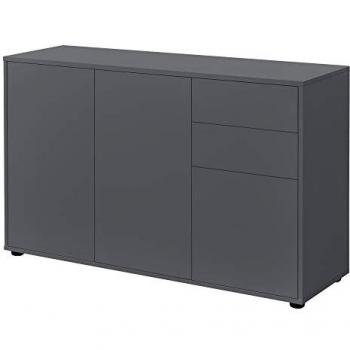 Cómoda Multiusos Paarl 74 x 117 x 36 cm con 2 Cajones Sin Mango y 3 Puertas en Gris Oscuro Mate