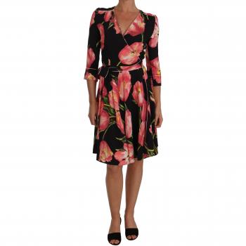 Dolce & Gabbana Black Pink Tulip Print Stretch Shift Dress - IT38|XS