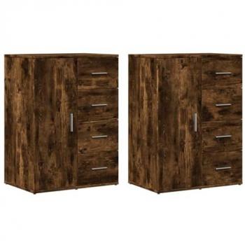Armario Aparador 2 piezas madera de ingeniería roble ahumado 59x39x80 cm gabinete de almacenamiento mueble para pasillo buffet