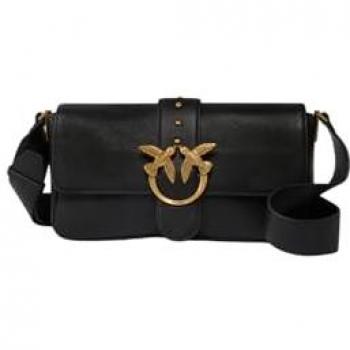 PINKO Love One Classic Slouchy Black Leather Crossbody Bag