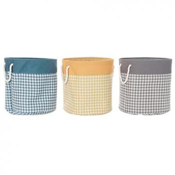Cesto para la Ropa Sucia DKD Home Decor Pata de gallo Gris Azul Amarillo 45 x 45 x 45 cm (3 Unidades)