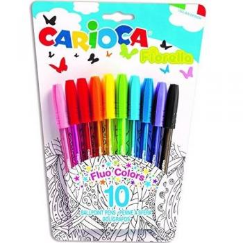 Carioca Fiorella - Blíster de 10 bolígrafos de colores, Multicolor