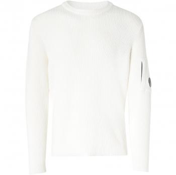 C.P. Company Men's White Full Rib Cotton Crew Neck Sweater, Size M