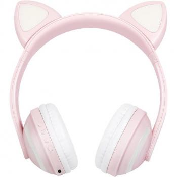 Auriculares Inalámbricos Bluetooth 5.0 Rosa con Orejas de Gato y Luz LED Colorida, Sonido Estéreo para Música y Deporte
