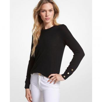 Michael Michael Kors Women's Long Sleeve Button Detail Sweater - Black, Size L