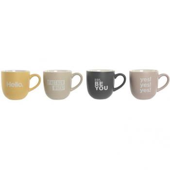 Juego de 4 Tazas Mug Home ESPRIT Amarillo Beige Gris Rosa Porcelana 410 ml