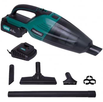 Aspirador de mano Vonroc VPower 20V - 4.0Ah - Depósito de 0,5L - Juego completo con batería, cargador, 3 boquillas y tubo de extensión