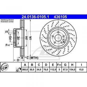 Disco de freno ATE 24.0136-0105.1, perforado y ventilado, diámetro 360 mm, grosor 36 mm, para eje delantero
